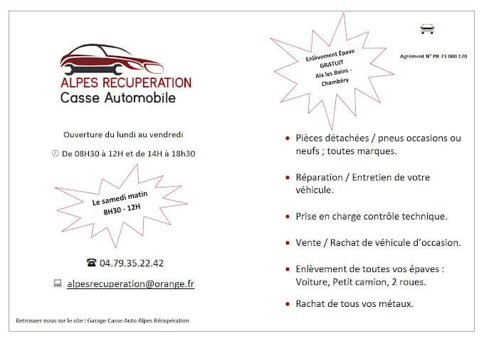 GARAGE CASSE AUTO Alpes Récupération à VIVIERS-DU-LAC — Photo 3 du centre VHU agréé Savoie